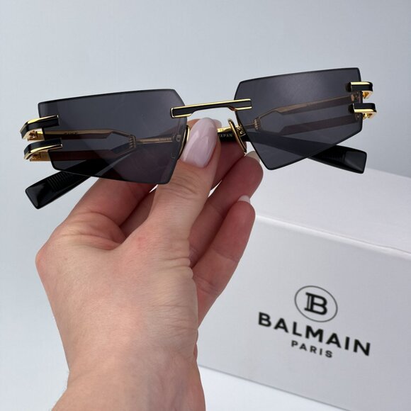 Balmain FIXE BPS-123A-54 Men BRAND NEW Sunglasses Titanium Gold Grey Geometric - Picture 10 of 13